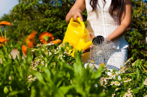 Close-up of hands planting seedlings with soil and gardening tools.